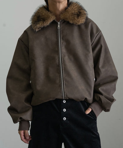 【Art re A】welise 質感PU皮革x可拆式毛領飛行外套