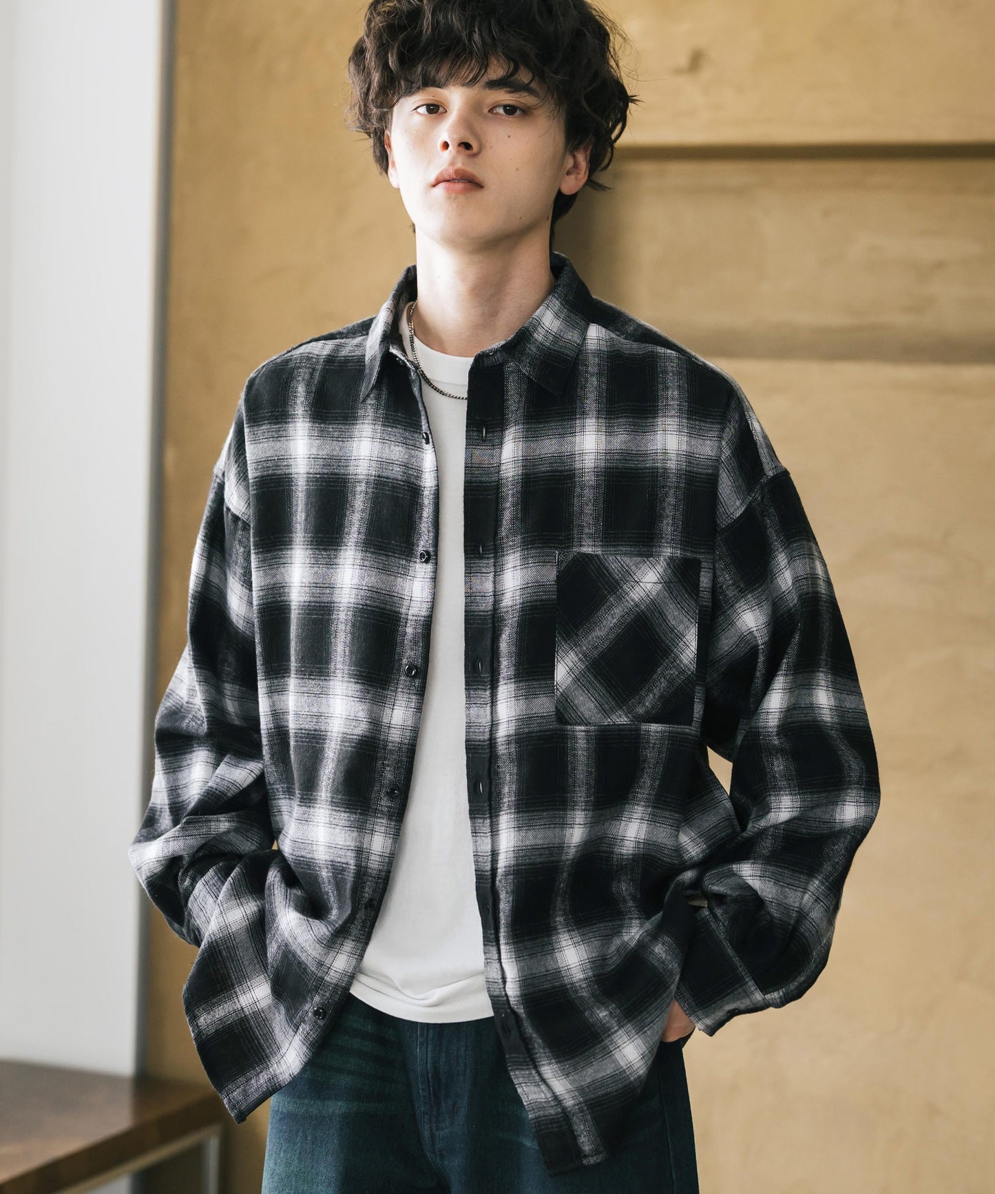 【Rocky Monroe】寬鬆版法蘭絨格紋襯衫