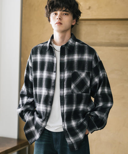 【Rocky Monroe】寬鬆版法蘭絨格紋襯衫