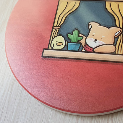 【武士汪汪】鶯歌陶瓷吸水杯墊-柴柴的悠閒午後