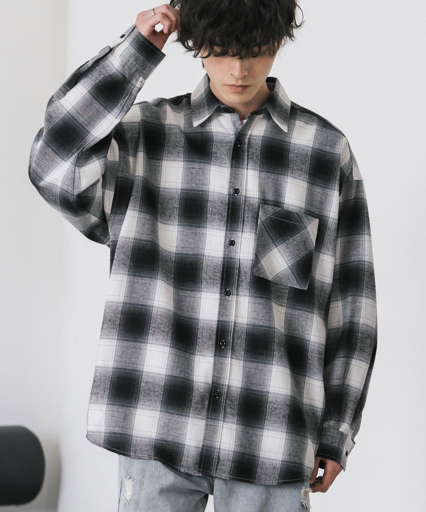 【Rocky Monroe】寬鬆版法蘭絨格紋襯衫