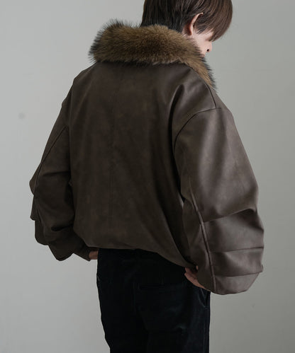 【Art re A】welise 質感PU皮革x可拆式毛領飛行外套