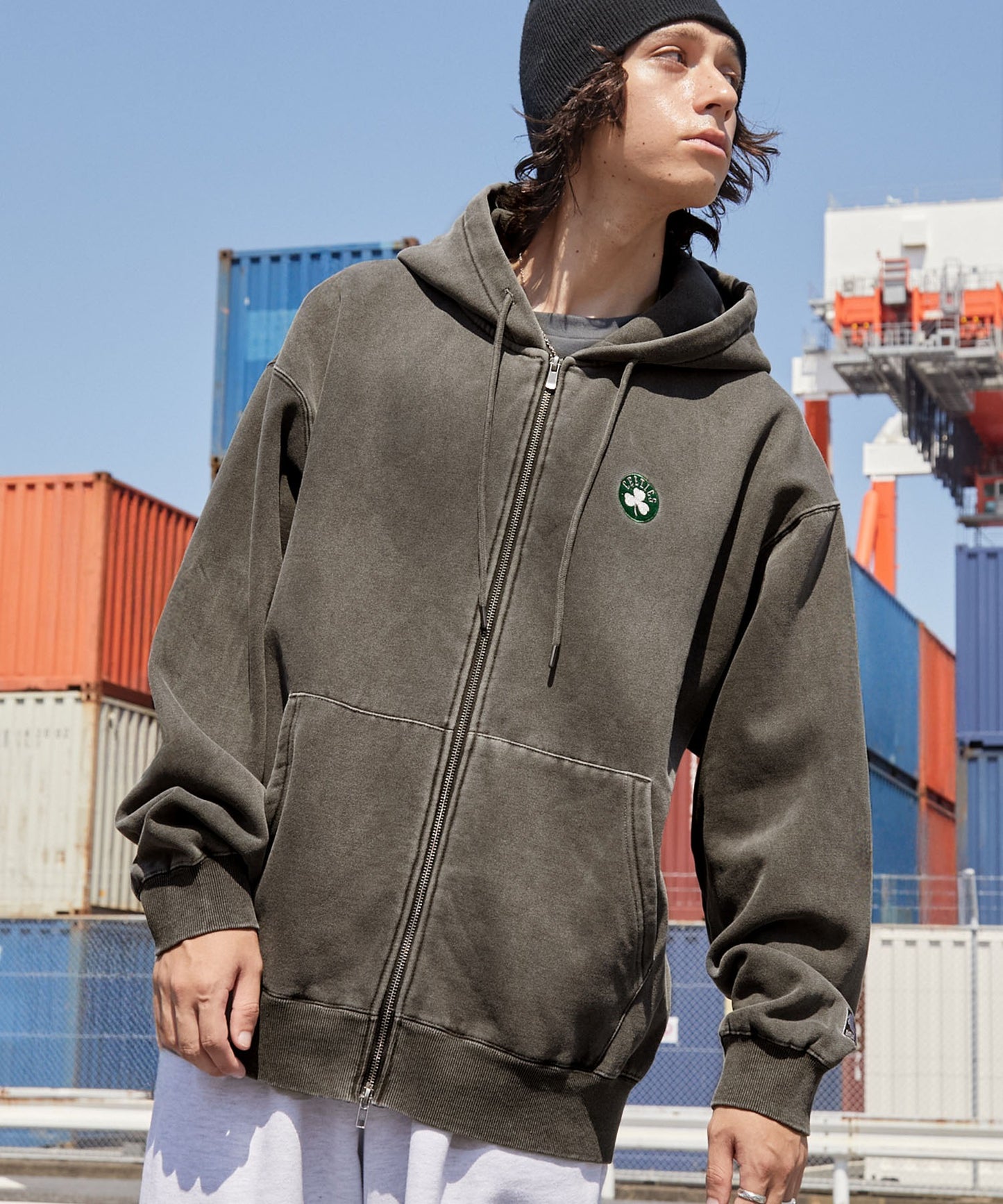 【EMMA CLOTHES】NBA系列 波士頓賽爾提克 復古街頭 刺繡內刷毛連帽外套 日本預購