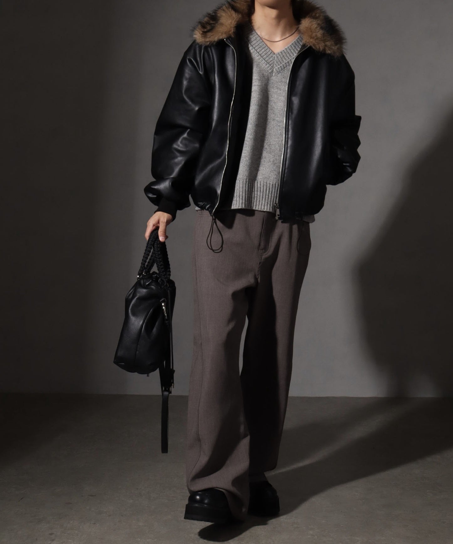 【Art re A】welise 質感PU皮革x可拆式毛領飛行外套