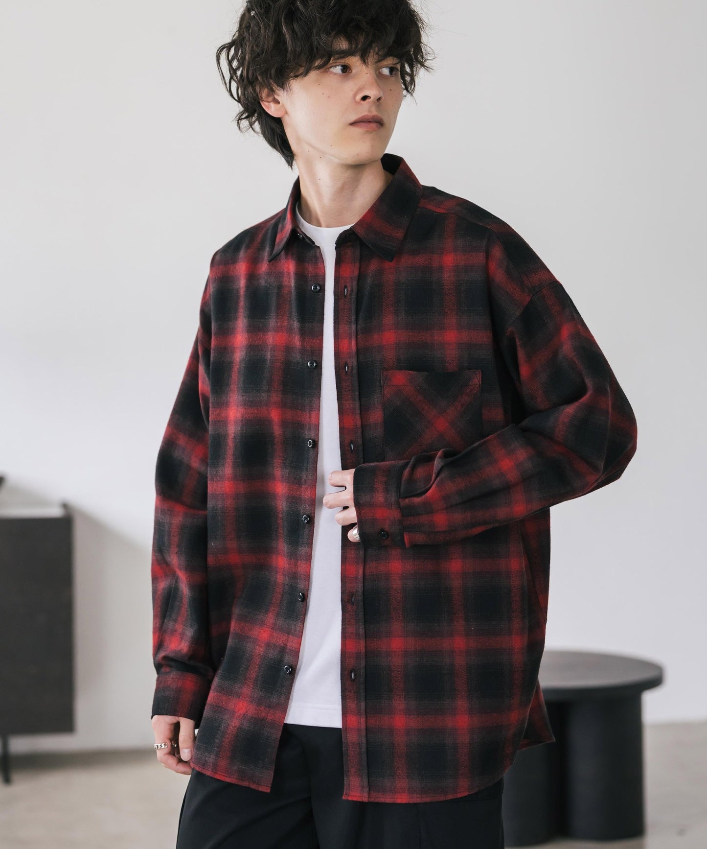 【Rocky Monroe】寬鬆版法蘭絨格紋襯衫