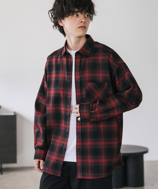 【Rocky Monroe】寬鬆版法蘭絨格紋襯衫