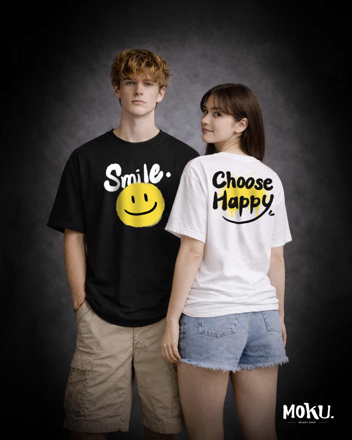 【MOKU.原創】Smile系列 街頭塗鴉風 微笑短T (黑)
