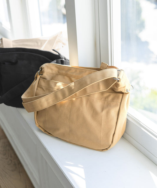 【GLOBAL WORK】2WAY 簡約拉鍊帆布斜背包 M