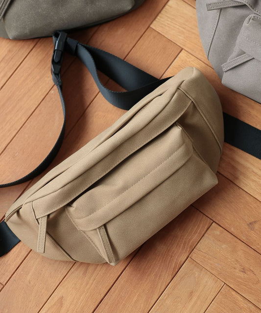 【GLOBAL WORK】小巧實用 質感仿麂皮簡約腰包 胸包