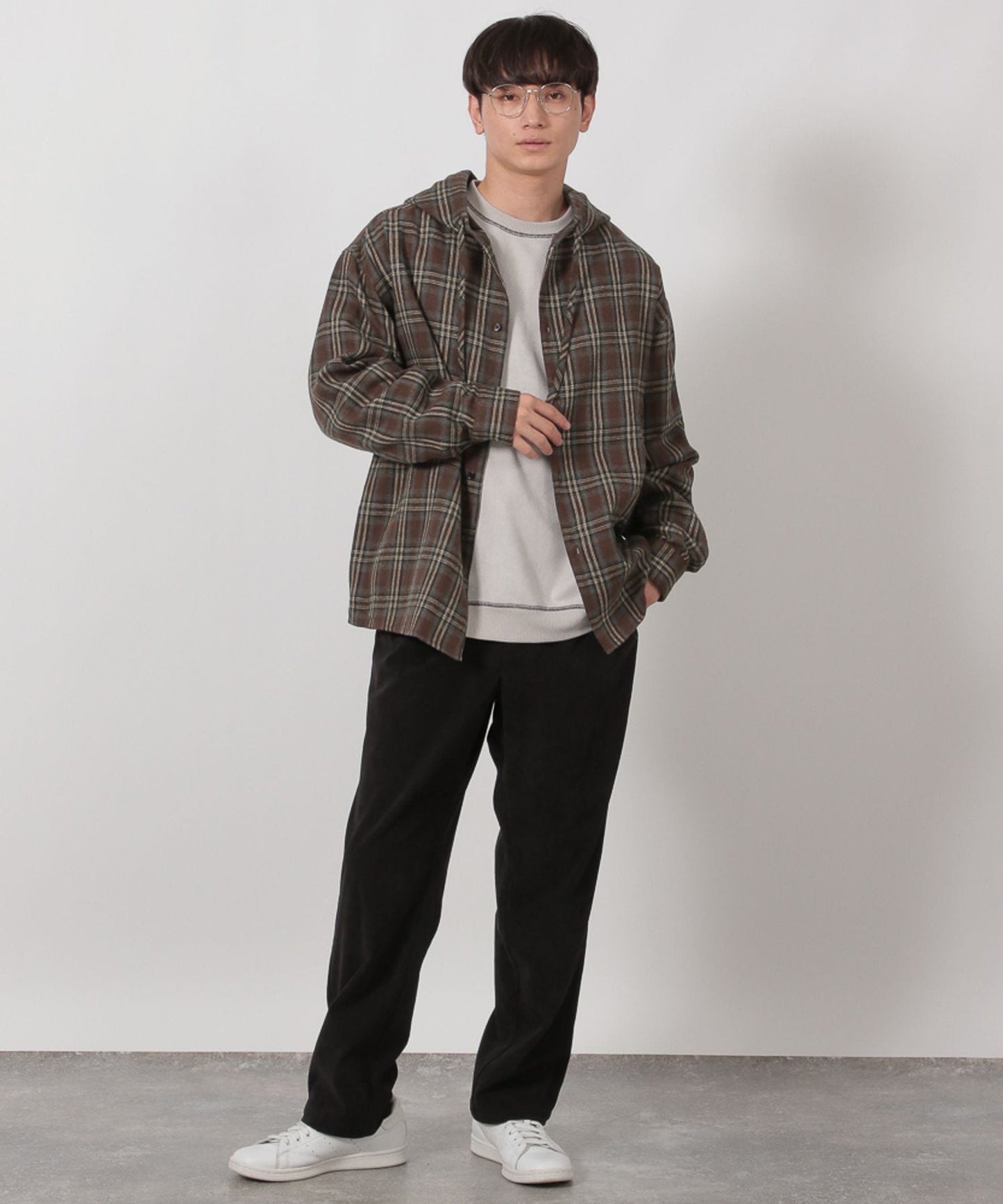 【LAKOLE】格紋連帽長袖襯衫