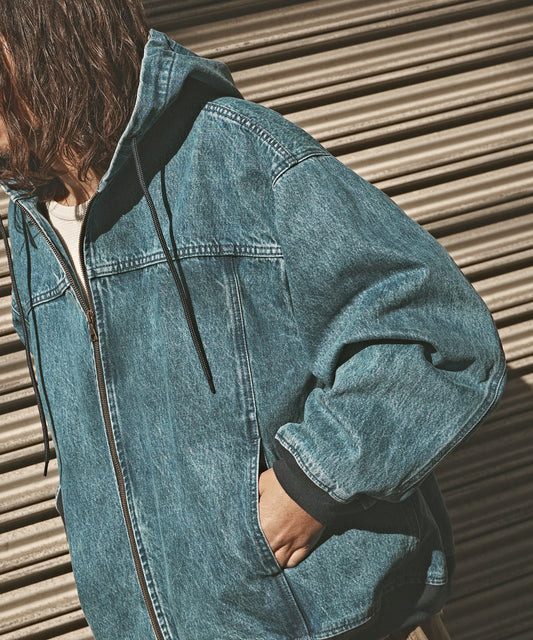 【ROOP TOKYO】ALL RUNS 復古仿舊寬版牛仔連帽外套