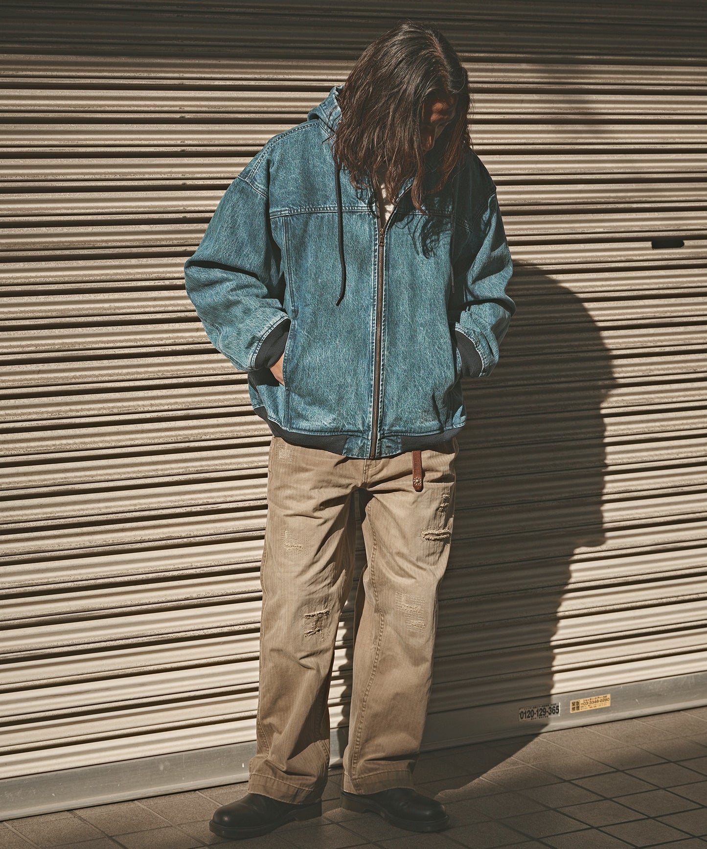 【ROOP TOKYO】ALL RUNS 復古仿舊寬版牛仔連帽外套