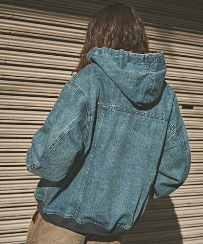 【ROOP TOKYO】ALL RUNS 復古仿舊寬版牛仔連帽外套