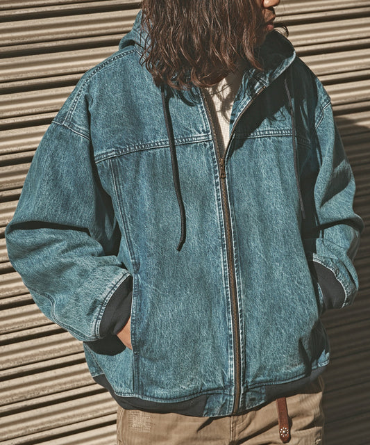 【ROOP TOKYO】ALL RUNS 復古仿舊寬版牛仔連帽外套