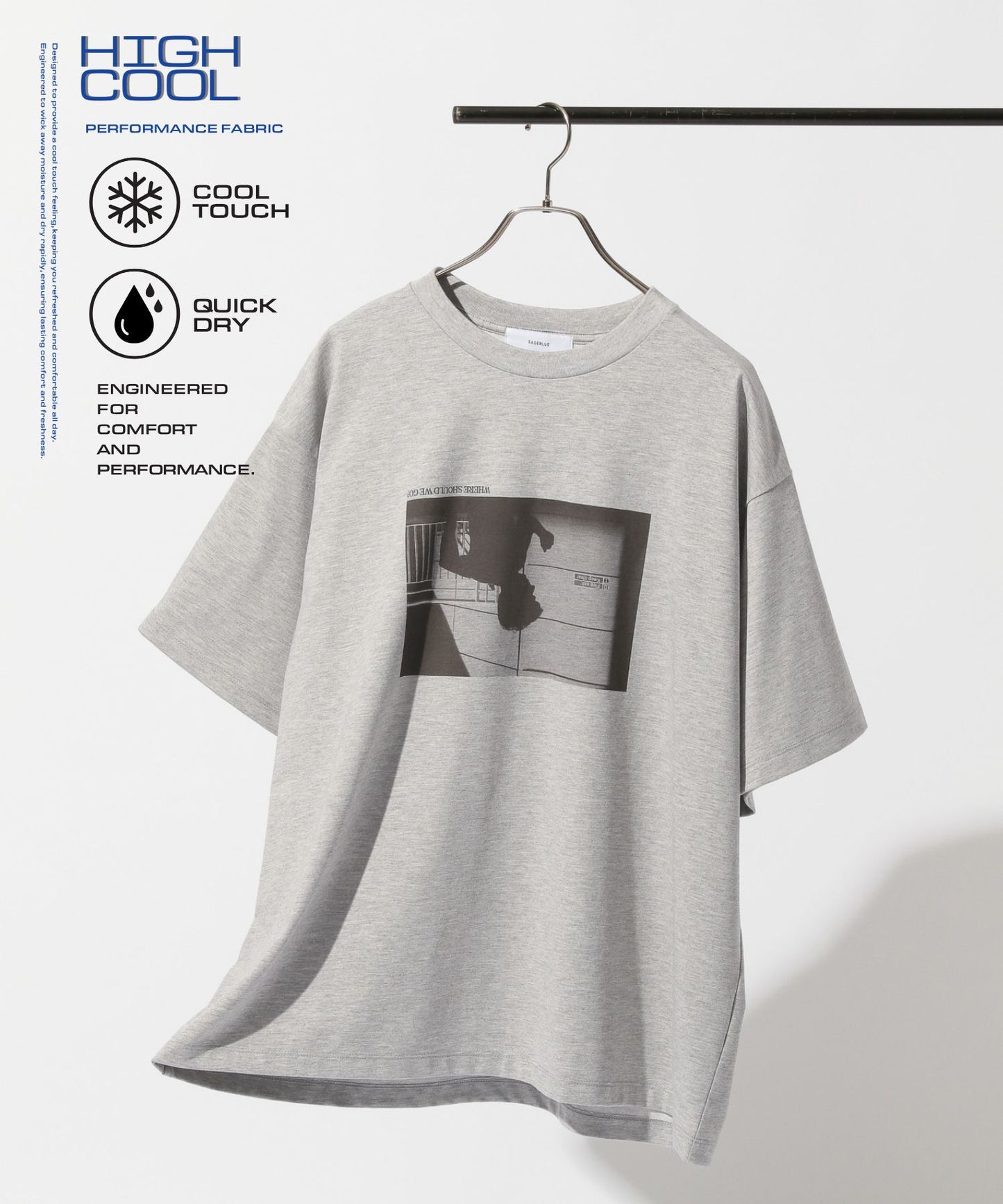 【RAGEBLUE】接觸冷感｜HIGH COOL 單色照片印花 T恤 短T