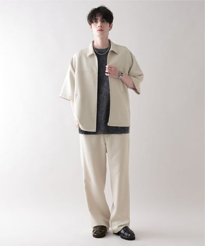 【RAGEBLUE】 雙色縫線Oversize寬版短袖拉鍊襯衫