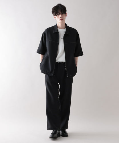 【RAGEBLUE】 雙色縫線Oversize寬版短袖拉鍊襯衫