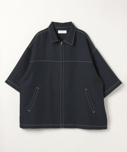 【RAGEBLUE】 雙色縫線Oversize寬版短袖拉鍊襯衫