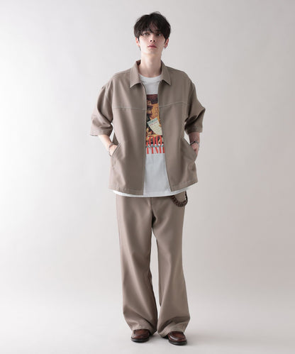 【RAGEBLUE】 雙色縫線Oversize寬版短袖拉鍊襯衫