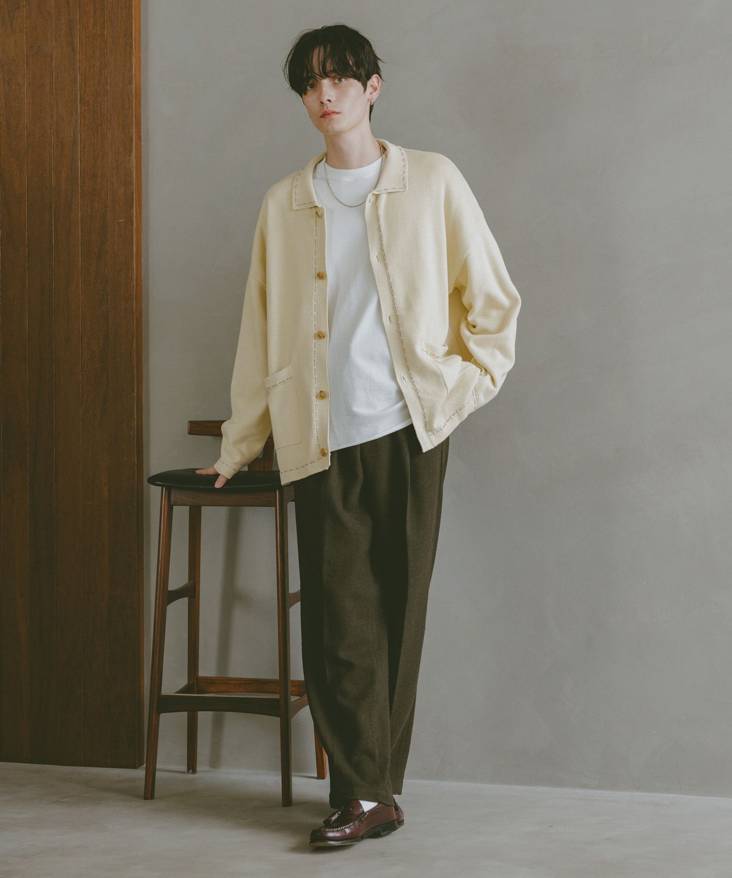 【RAGEBLUE】 時尚簡約雙色縫線開襟衫