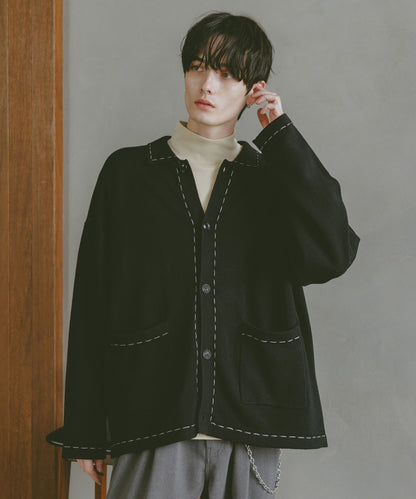 【RAGEBLUE】 時尚簡約雙色縫線開襟衫