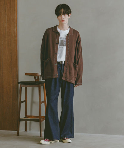 【RAGEBLUE】 時尚簡約雙色縫線開襟衫