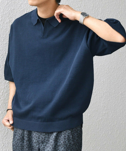 【SHIPS】亞麻混紡細針織開領 Polo 衫