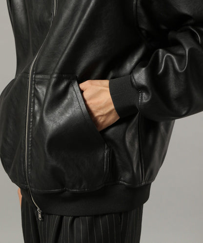 【RAGEBLUE】 質感PU皮革連帽外套