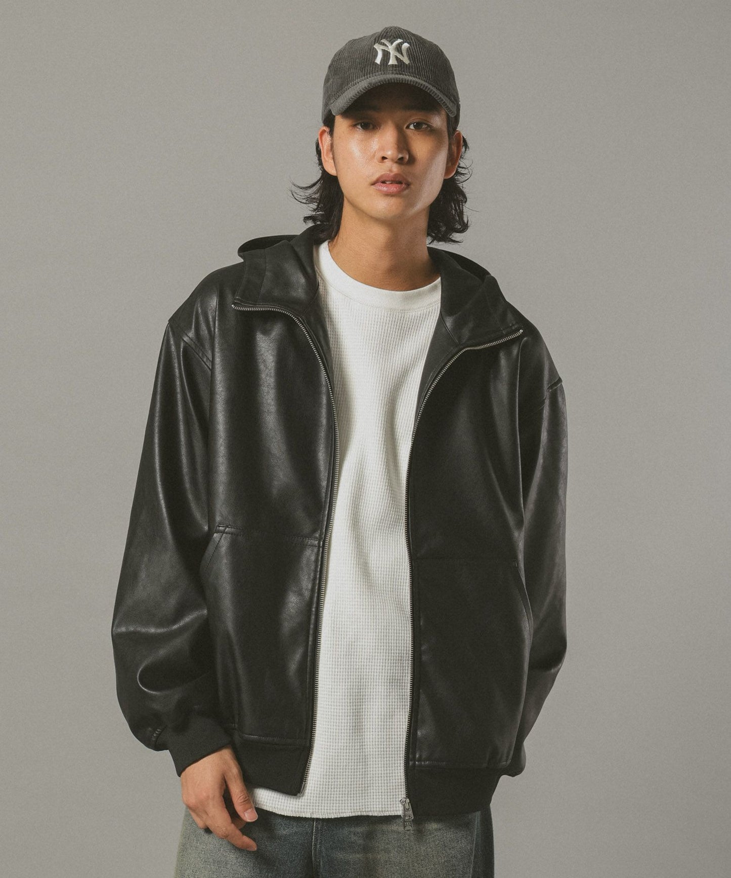 【RAGEBLUE】 質感PU皮革連帽外套