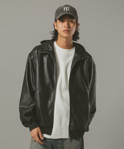 【RAGEBLUE】 質感PU皮革連帽外套