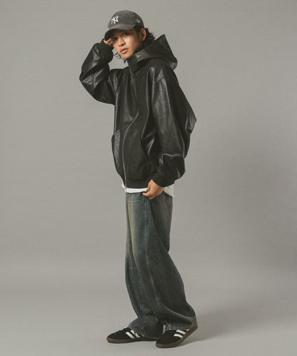 【RAGEBLUE】 質感PU皮革連帽外套