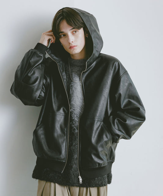 【RAGEBLUE】 質感PU皮革連帽外套