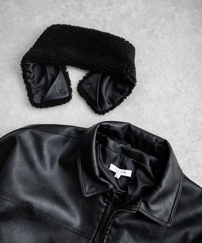 【Rocky Monroe】寬鬆版PU皮革G-1飛行外套 飛行夾克/可自由更換毛領