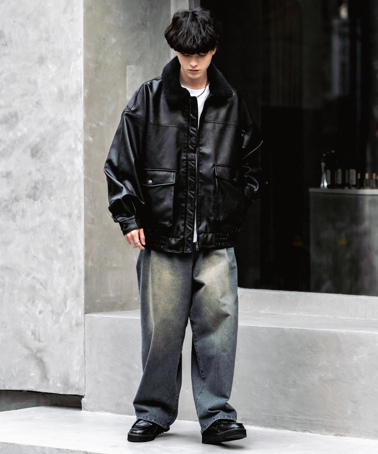 【Rocky Monroe】寬鬆版PU皮革G-1飛行外套 飛行夾克/可自由更換毛領