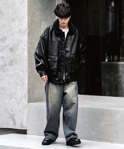 【Rocky Monroe】寬鬆版PU皮革G-1飛行外套 飛行夾克/可自由更換毛領