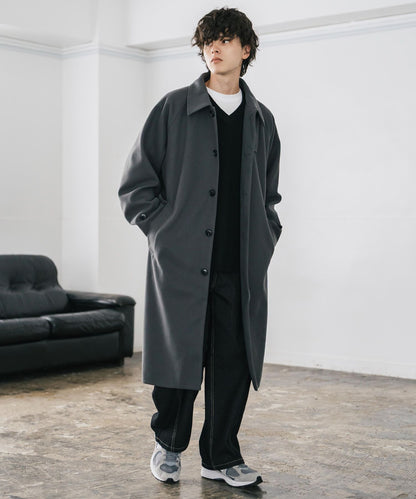 【Rocky Monroe】寬鬆版 T/M 萊格蘭袖長版單排扣大衣/兩用下巴帶立領設計