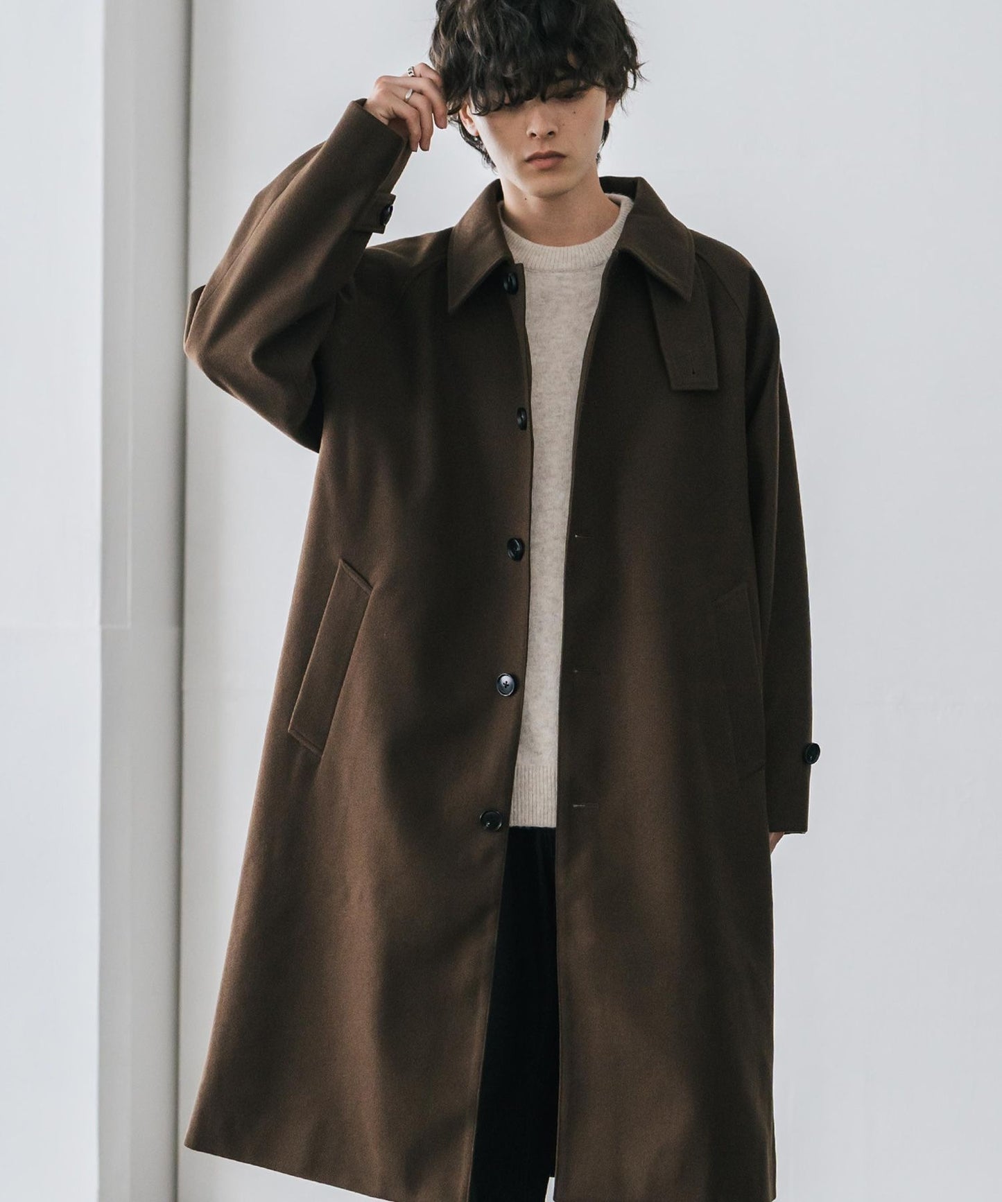 【Rocky Monroe】寬鬆版 T/M 萊格蘭袖長版單排扣大衣/兩用下巴帶立領設計