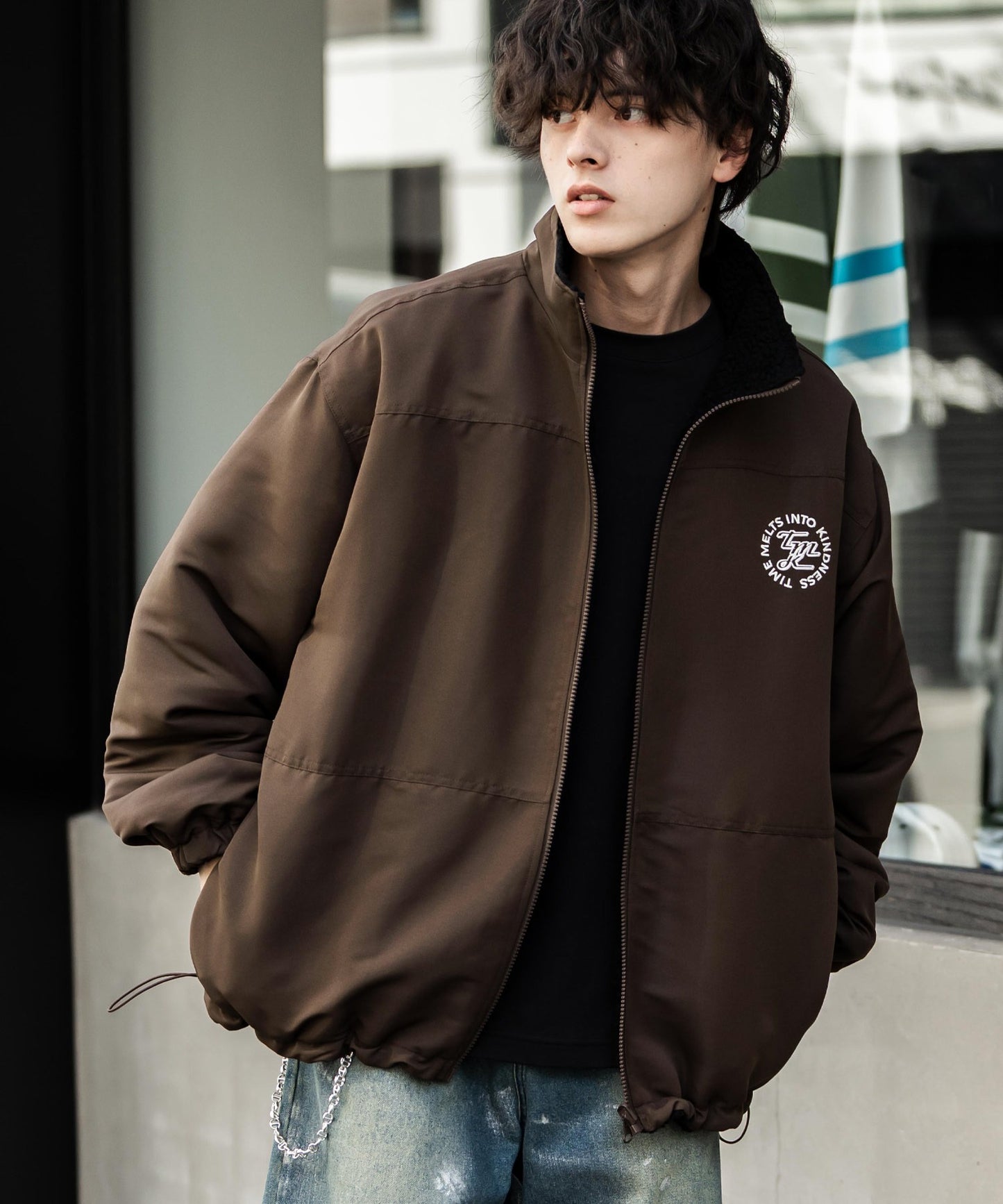 【Rocky Monroe】雙面設計 寬鬆版立領長毛絨外套