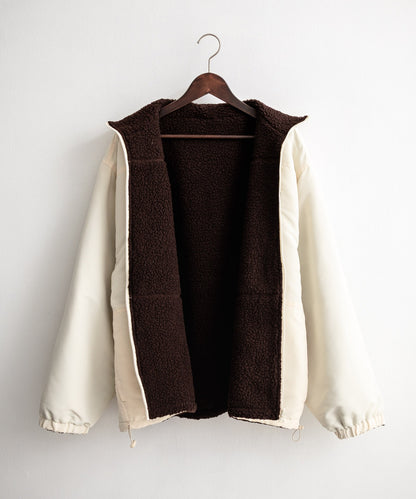 【Rocky Monroe】雙面設計 寬鬆版立領長毛絨外套