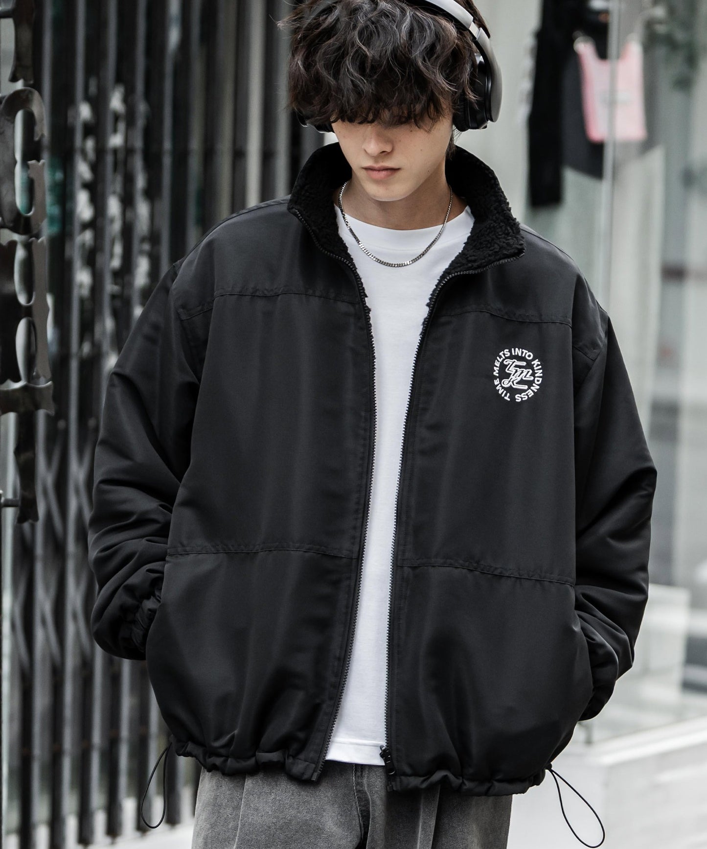 【Rocky Monroe】雙面設計 寬鬆版立領長毛絨外套