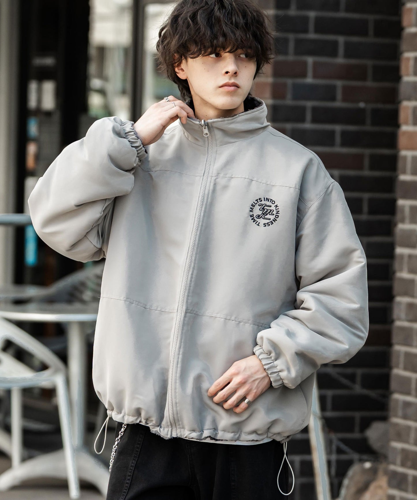 【Rocky Monroe】雙面設計 寬鬆版立領長毛絨外套