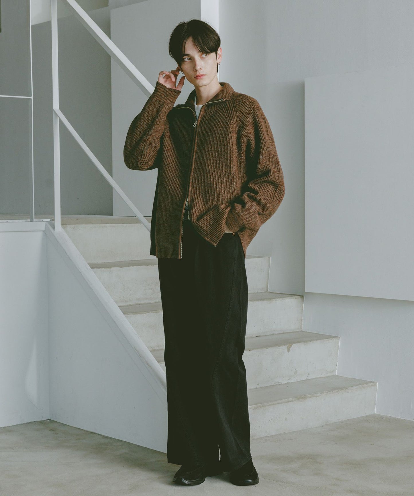 【RAGEBLUE】 畦編立領拉鍊針織外套