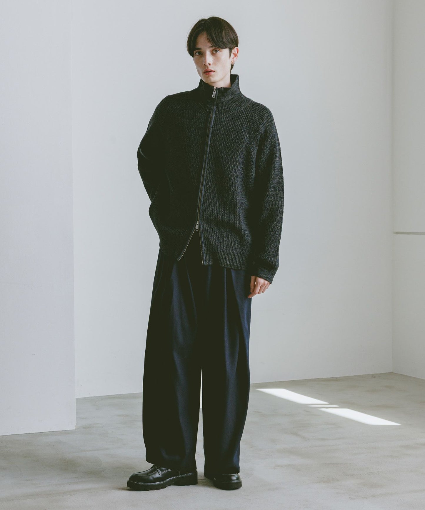 【RAGEBLUE】 畦編立領拉鍊針織外套