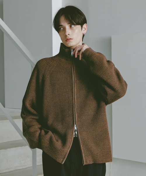 【RAGEBLUE】 畦編立領拉鍊針織外套