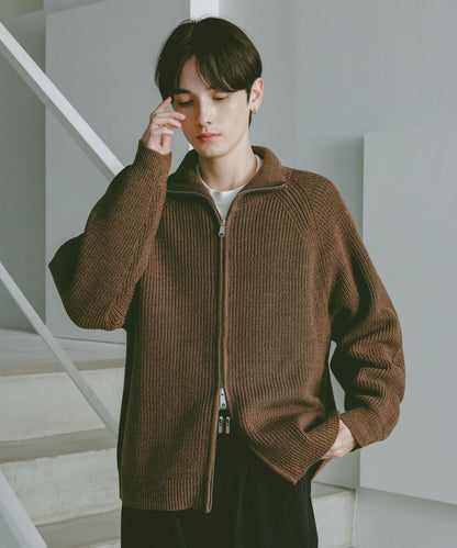 【RAGEBLUE】 畦編立領拉鍊針織外套