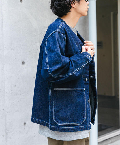 【URBAN RESEARCH DOORS】FORK&SPOON JF 丹寧無領牛仔外套 夾克