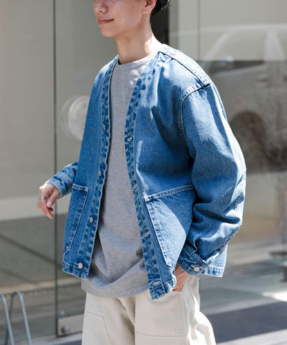 【URBAN RESEARCH DOORS】FORK&SPOON JF 丹寧無領牛仔外套 夾克