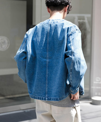 【URBAN RESEARCH DOORS】FORK&SPOON JF 丹寧無領牛仔外套 夾克