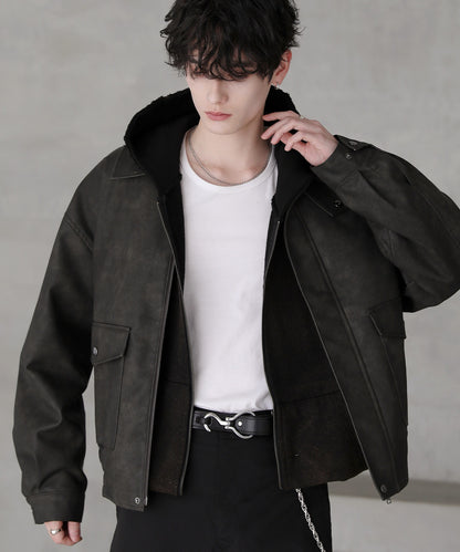 【ASTRONOMY】復古仿舊PU皮革短版飛行外套