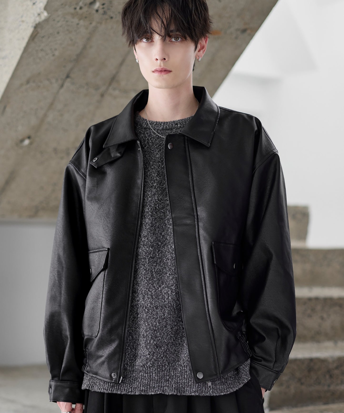 【ASTRONOMY】復古仿舊PU皮革短版飛行外套